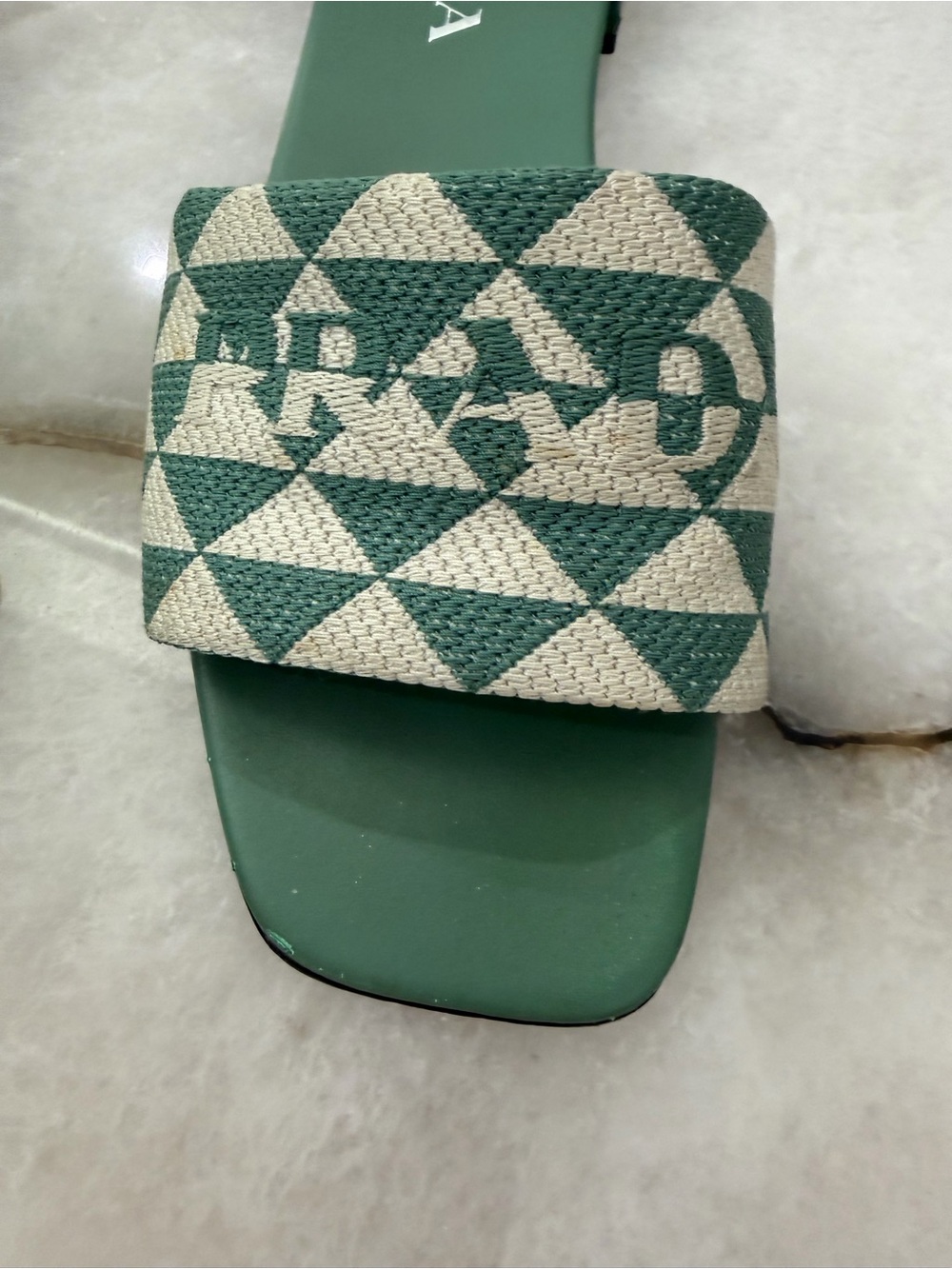 Prada Teal and White Geometric Slide Mules - Picture 4 of 7
